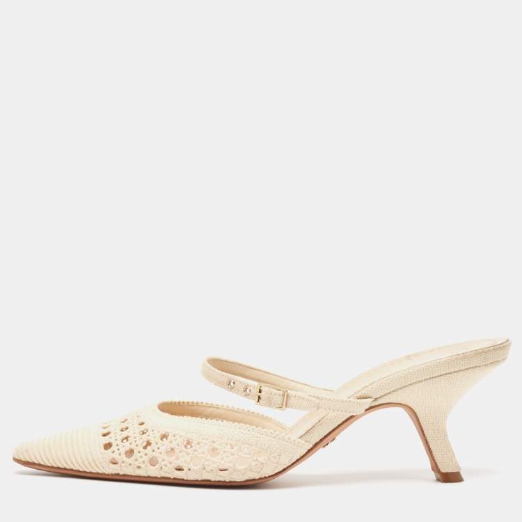 Dior Cream Embroidered Mesh Dior Capture Mules Size 39 Dior TLC