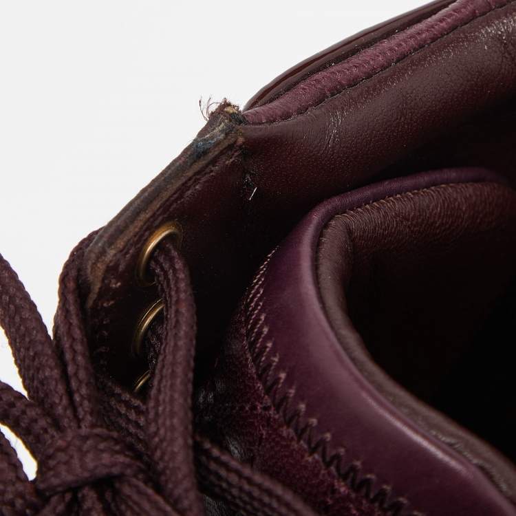 Pre Owned Dior Burgundy Quilted Leather and Satin High Top Sneakers Size 36