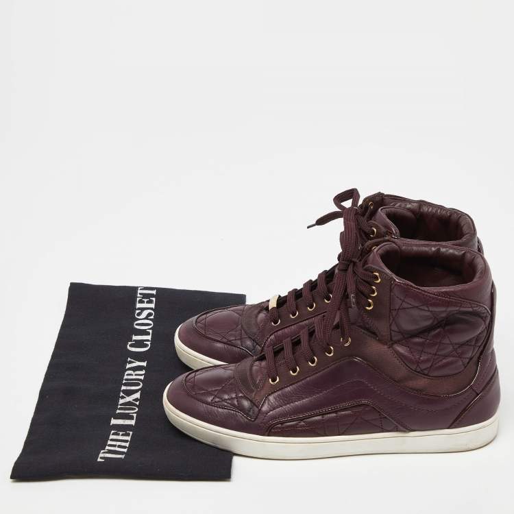 Pre Owned Dior Burgundy Quilted Leather and Satin High Top Sneakers Size 36