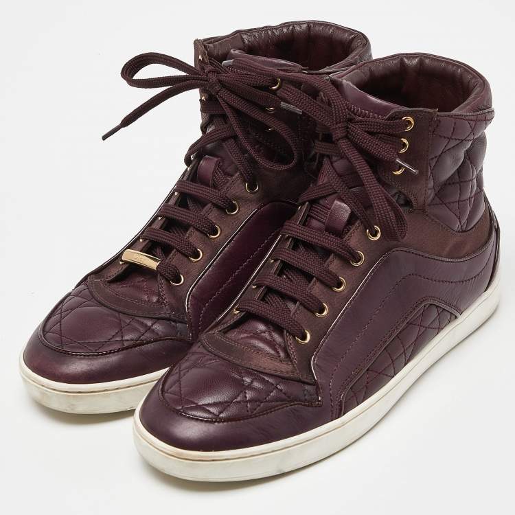 Pre Owned Dior Burgundy Quilted Leather and Satin High Top Sneakers Size 36