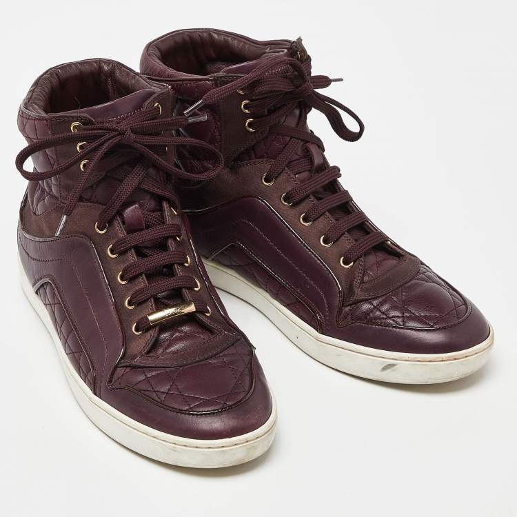 Pre Owned Dior Burgundy Quilted Leather and Satin High Top Sneakers Size 36
