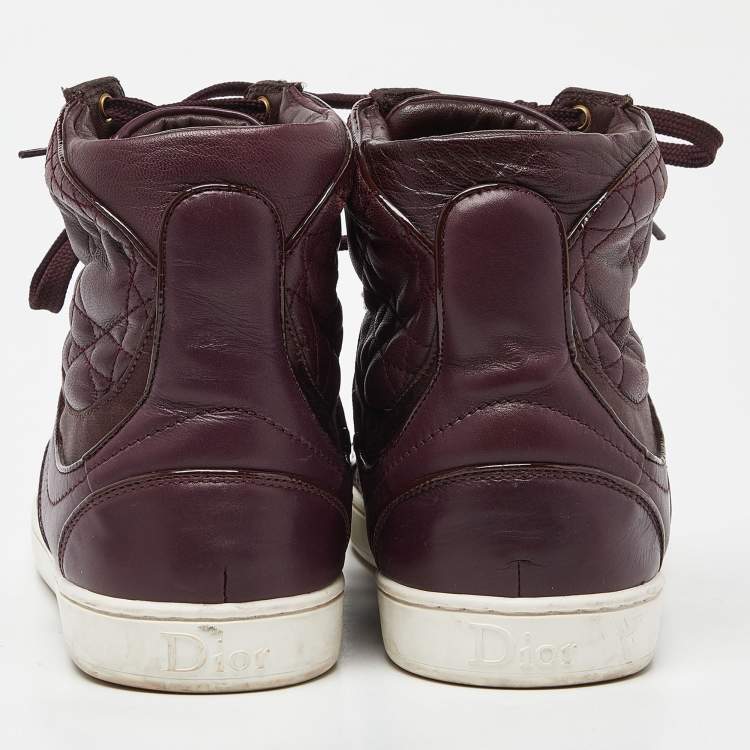 Pre Owned Dior Burgundy Quilted Leather and Satin High Top Sneakers Size 36