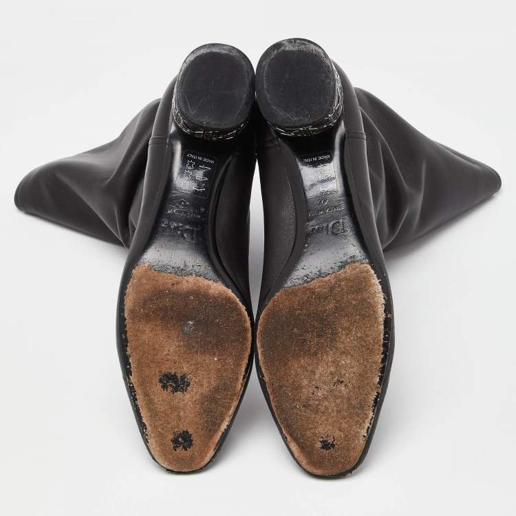 Pre Owned Dior Black Leather Ankle Length Boots Size 40