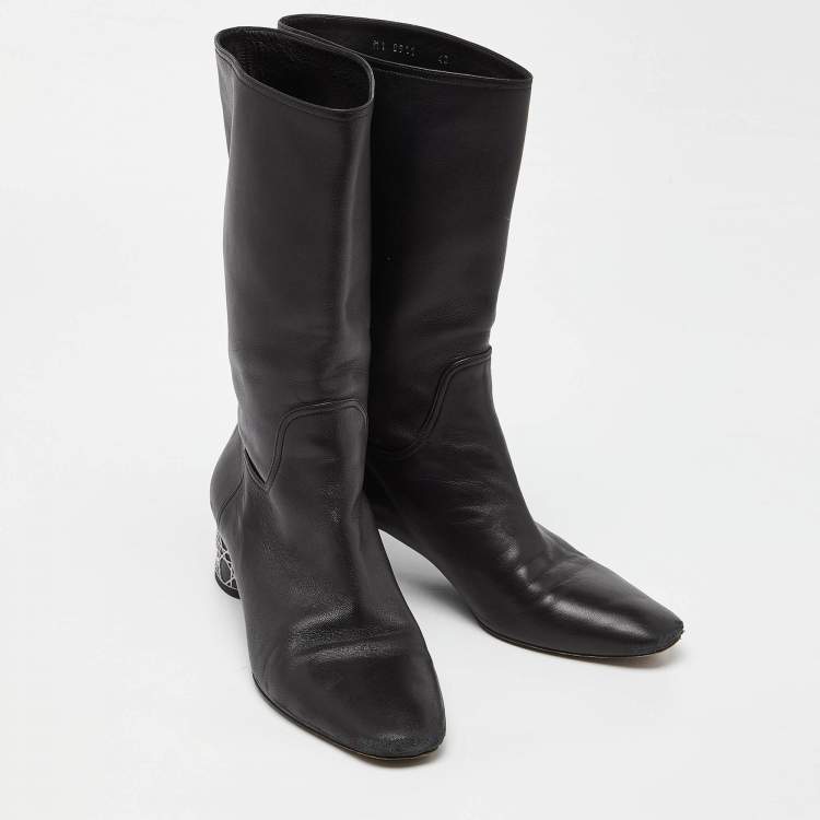 Pre Owned Dior Black Leather Ankle Length Boots Size 40