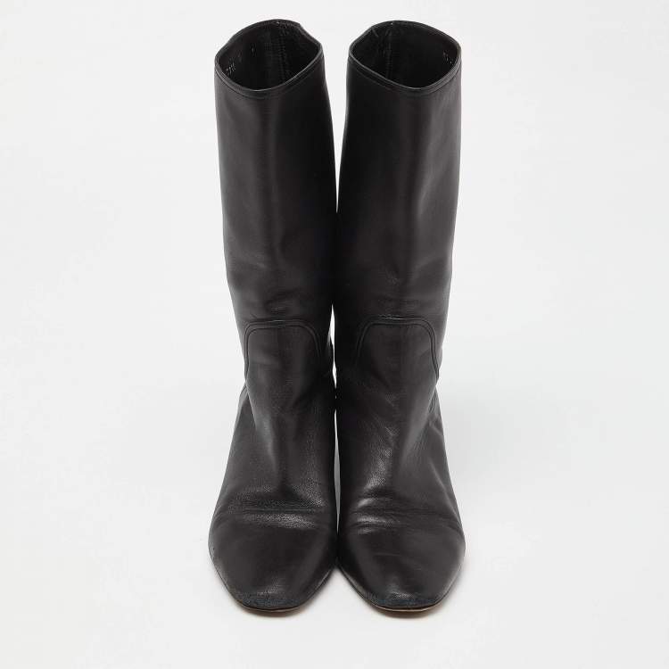 Pre Owned Dior Black Leather Ankle Length Boots Size 40