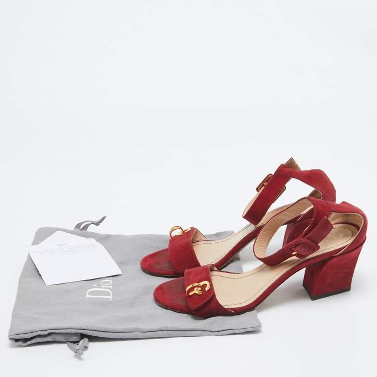 Pre Owned Dior Red Suede C'est Ankle Strap Sandals Size 37