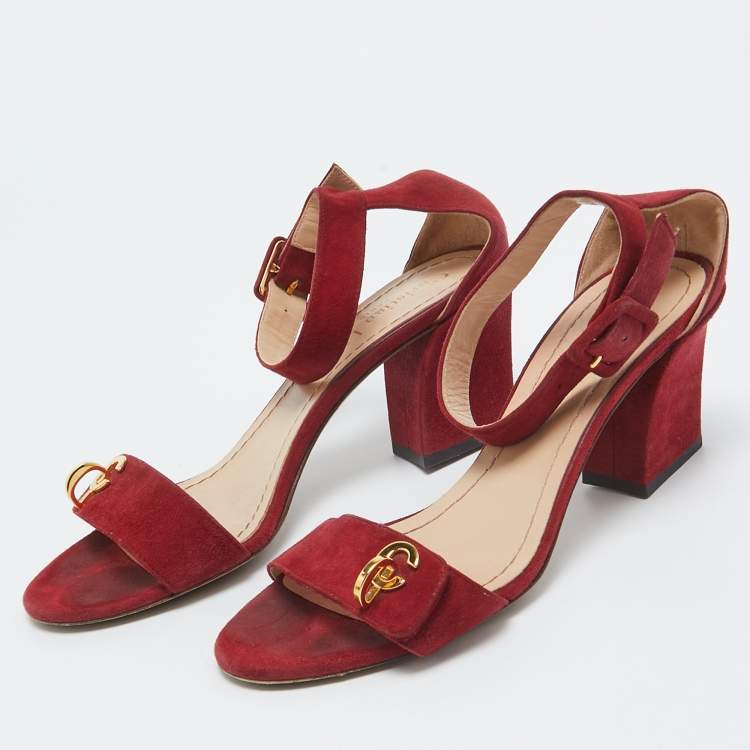 Pre Owned Dior Red Suede C'est Ankle Strap Sandals Size 37