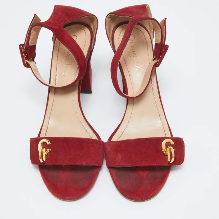 Pre Owned Dior Red Suede C'est Ankle Strap Sandals Size 37