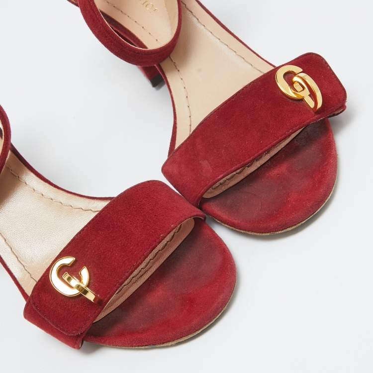 Pre Owned Dior Red Suede C'est Ankle Strap Sandals Size 37