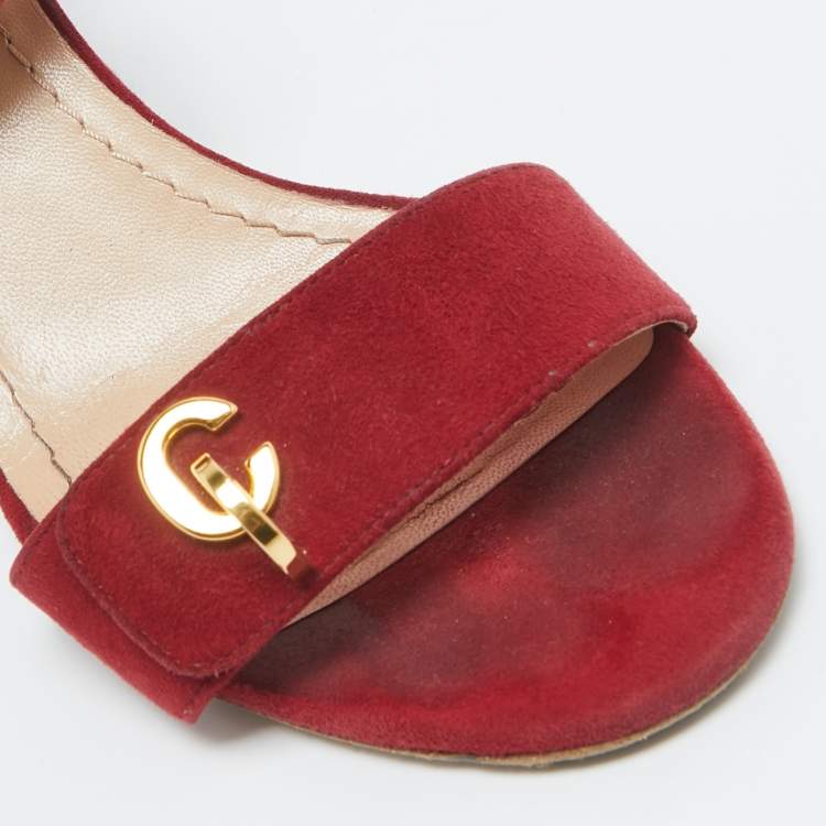 Pre Owned Dior Red Suede C'est Ankle Strap Sandals Size 37