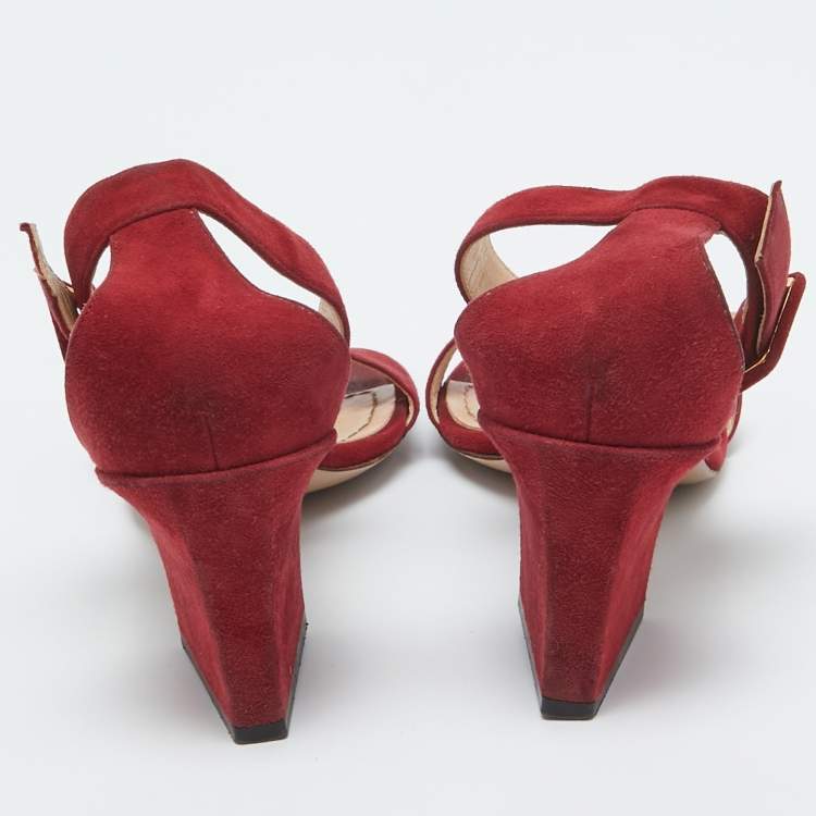 Pre Owned Dior Red Suede C'est Ankle Strap Sandals Size 37