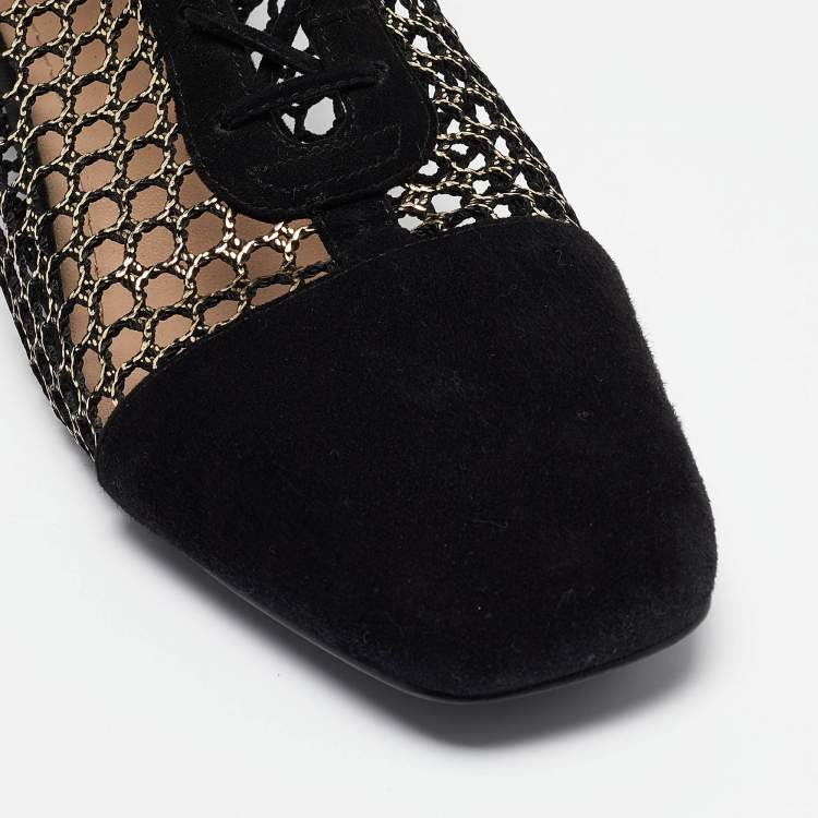 Pre Owned Dior Black/Gold Suede and Mesh Naughtily-D Ankle Boots Size 42