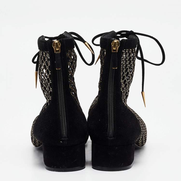 Pre Owned Dior Black/Gold Suede and Mesh Naughtily-D Ankle Boots Size 42