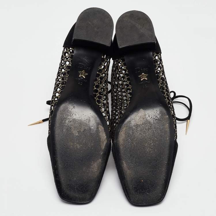 Pre Owned Dior Black/Gold Suede and Mesh Naughtily-D Ankle Boots Size 42