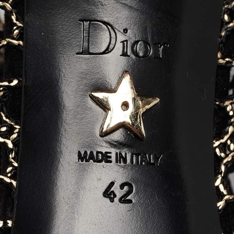 Pre Owned Dior Black/Gold Suede and Mesh Naughtily-D Ankle Boots Size 42
