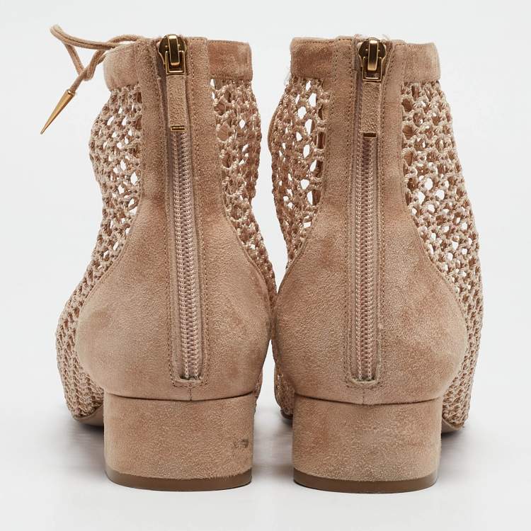 Pre Owned Dior Beige Suede and Mesh Naughtily-D Ankle Boots Size 42