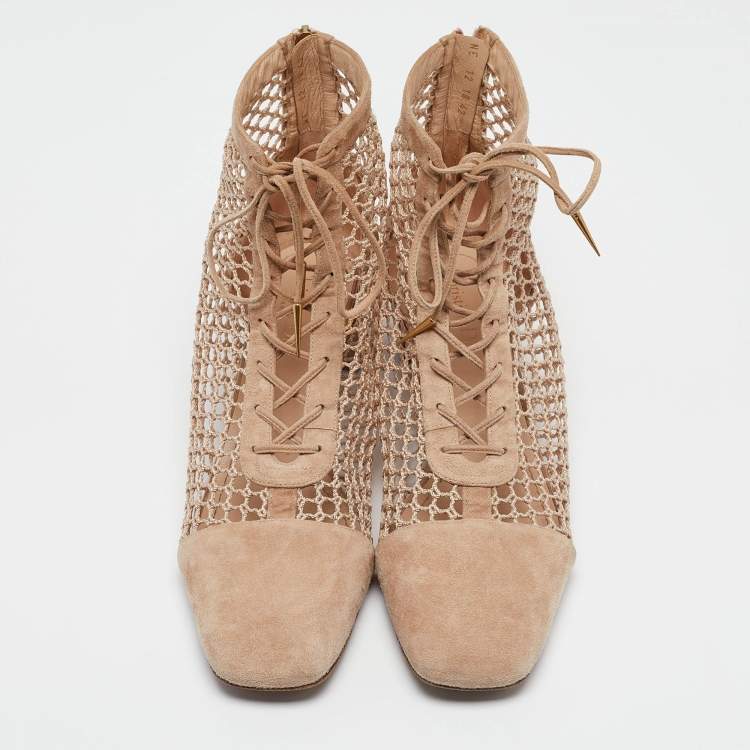 Pre Owned Dior Beige Suede and Mesh Naughtily-D Ankle Boots Size 42
