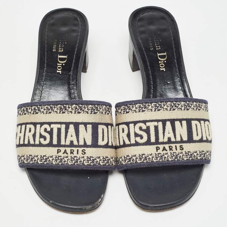 Pre Owned Dior Beige/Blue Canvas Dway Open Toe Slide Sandals Size 34