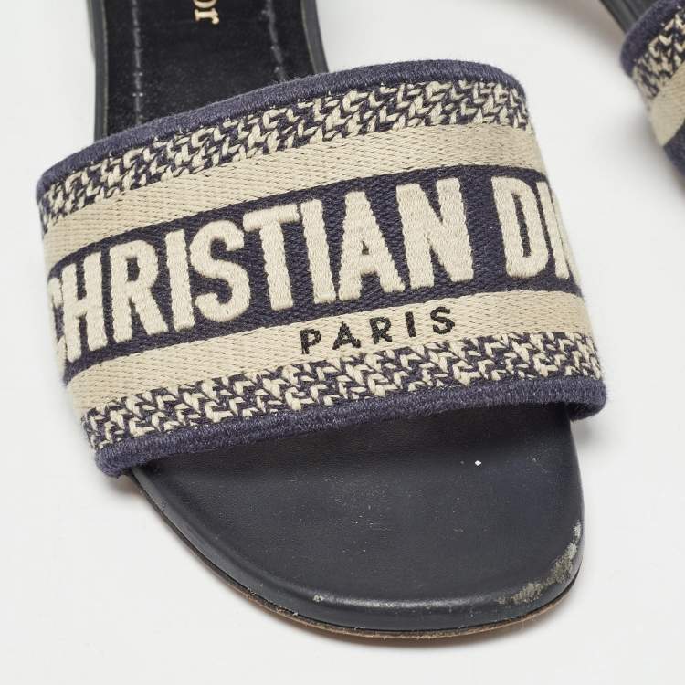 Pre Owned Dior Beige/Blue Canvas Dway Open Toe Slide Sandals Size 34