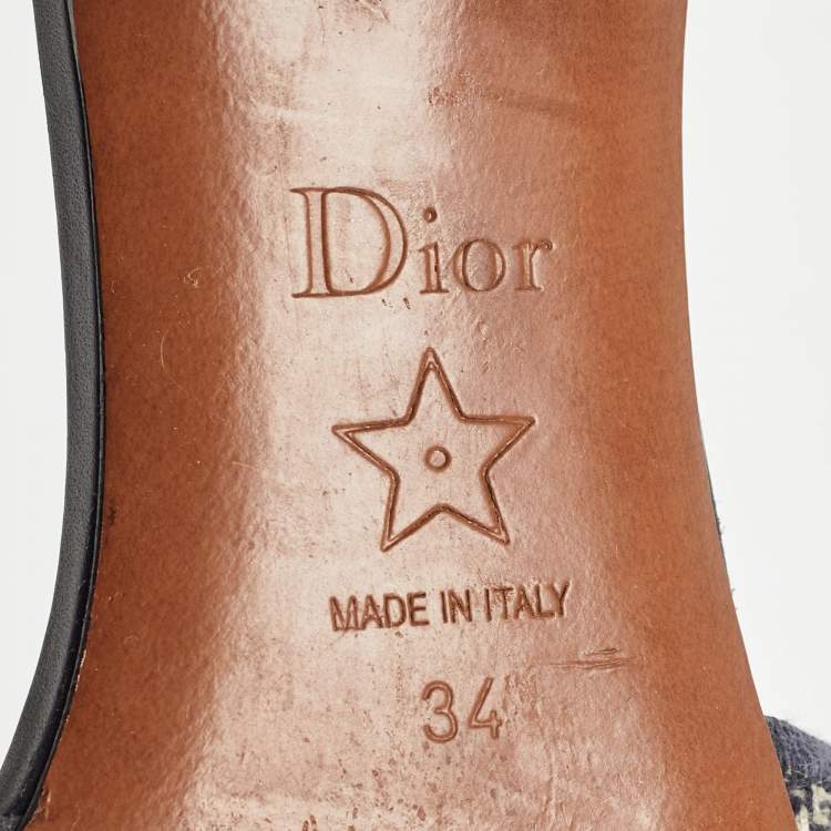 Pre Owned Dior Beige/Blue Canvas Dway Open Toe Slide Sandals Size 34