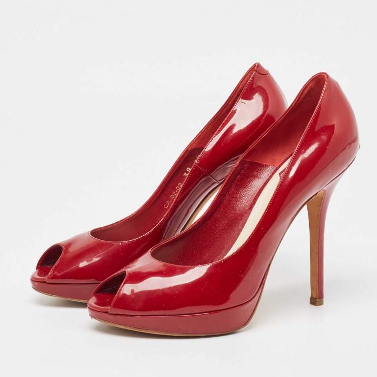 Pre Owned Dior Dark Red Patent Leather Miss Dior Pumps Size 38