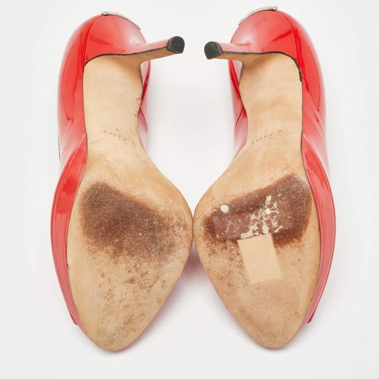 Pre Owned Dior Red Patent Leather Miss Dior Pumps Size 37