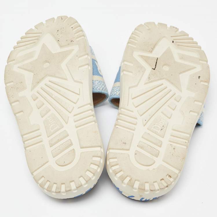 Pre Owned Dior Blue/White Canvas Dway Flat Slides Size 36