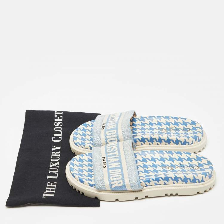 Pre Owned Dior Blue/White Canvas Dway Flat Slides Size 36