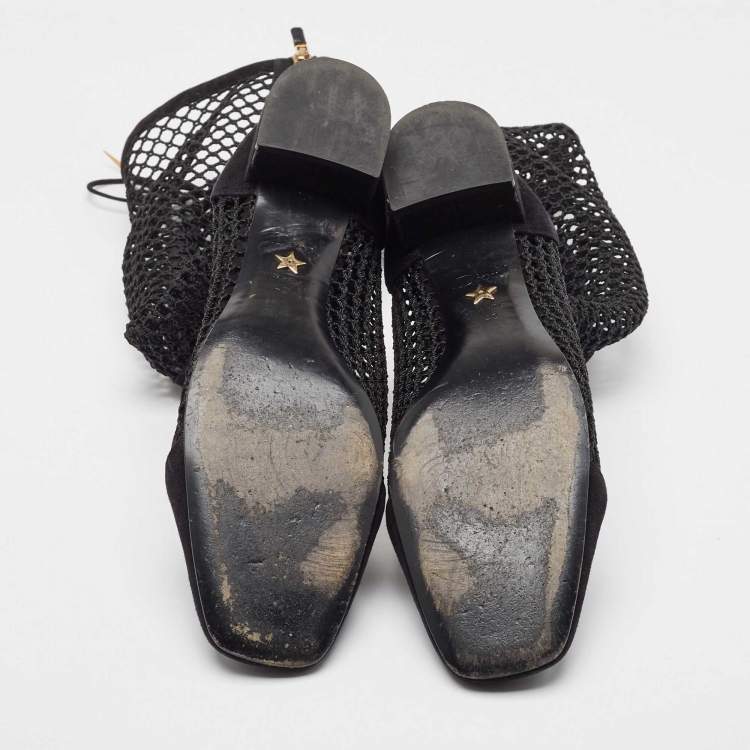 مملوكة مسبقًا Dior Black Suede and Fishnet Naughtily-D Knee Length Boots Size 42