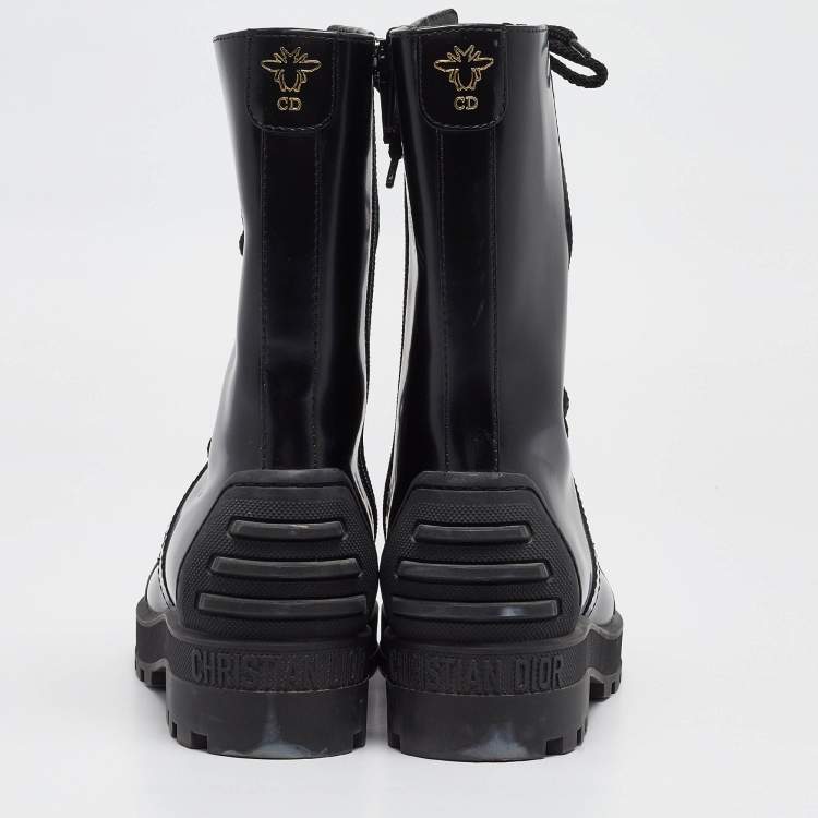 Pre Owned Dior Black Leather Cut Out Ankle Boots Size 38.5