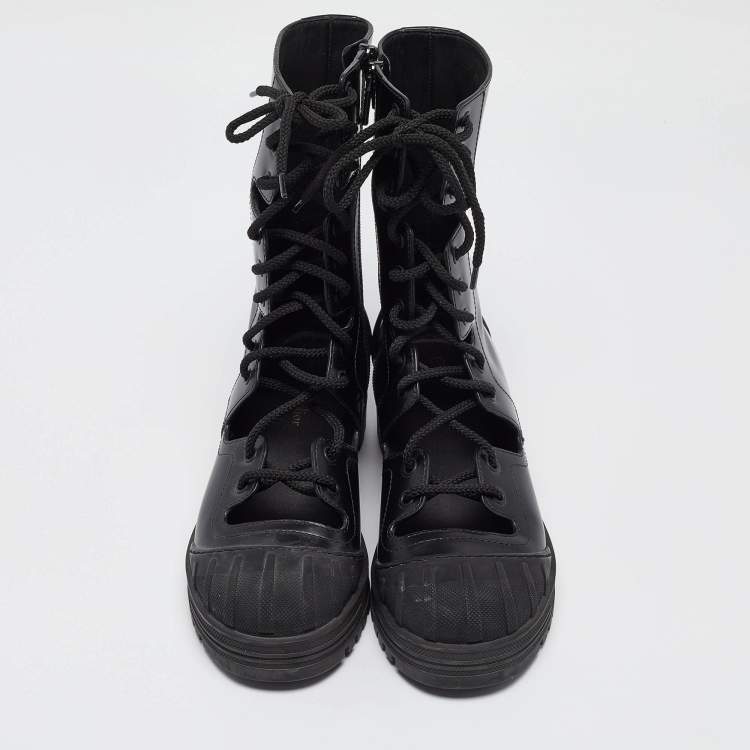 Pre Owned Dior Black Leather Cut Out Ankle Boots Size 38.5