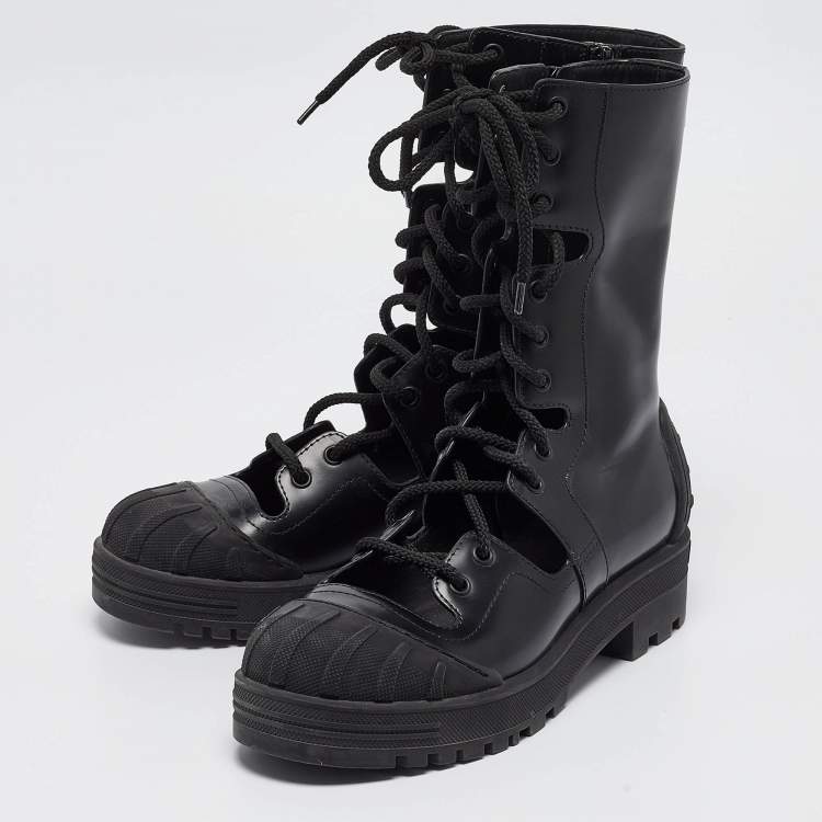 Pre Owned Dior Black Leather Cut Out Ankle Boots Size 38.5