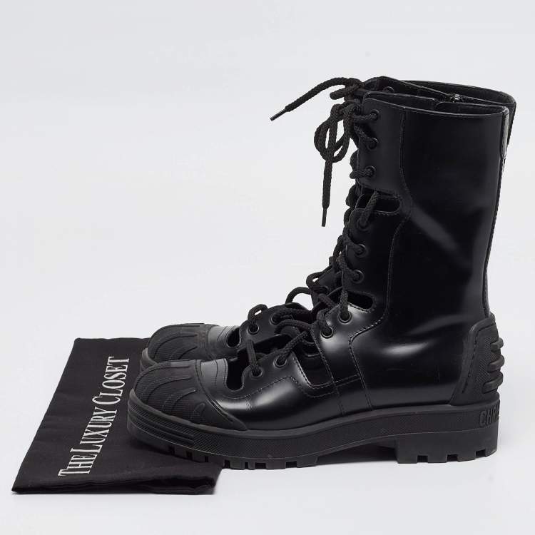 Pre Owned Dior Black Leather Cut Out Ankle Boots Size 38.5