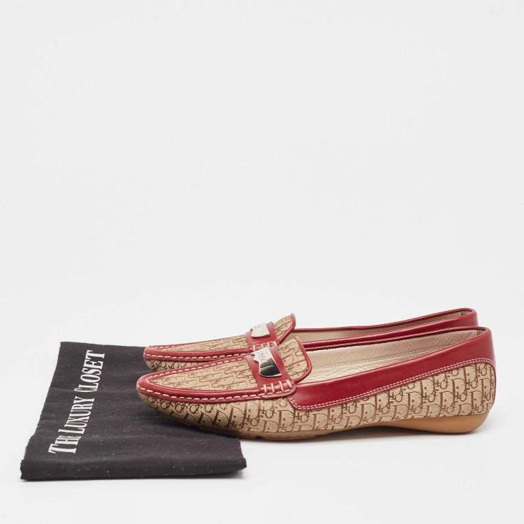 Pre Owned Dior Tricolor Leather and Oblique Canvas Loafers Size 38.5
