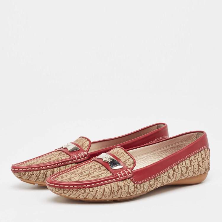 Pre Owned Dior Tricolor Leather and Oblique Canvas Loafers Size 38.5