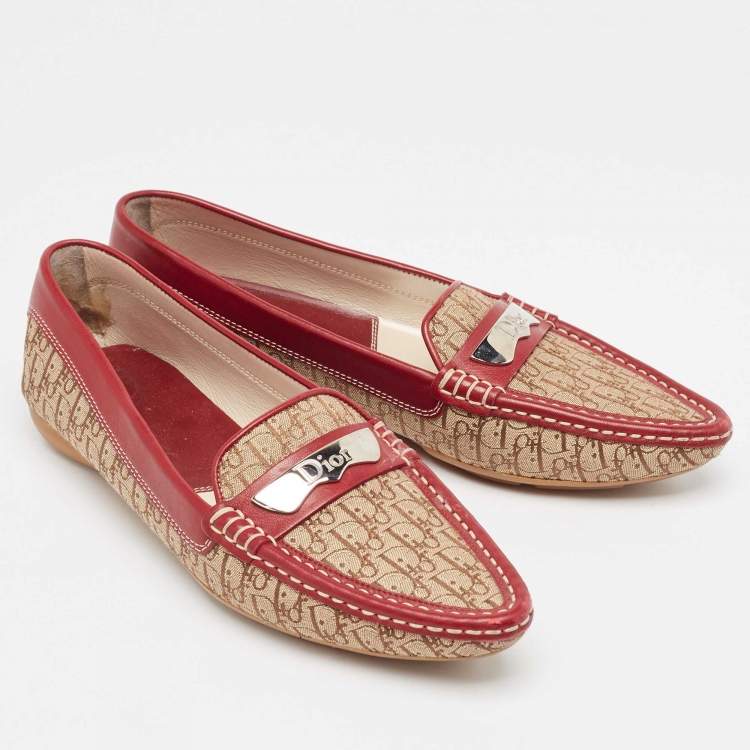 Pre Owned Dior Tricolor Leather and Oblique Canvas Loafers Size 38.5