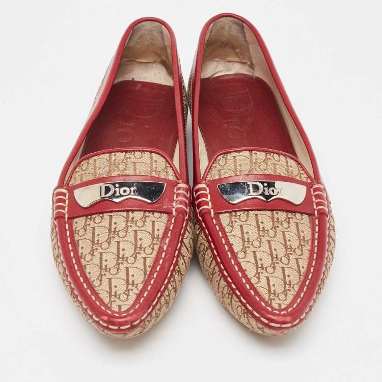 Pre Owned Dior Tricolor Leather and Oblique Canvas Loafers Size 38.5