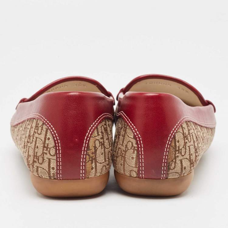 Pre Owned Dior Tricolor Leather and Oblique Canvas Loafers Size 38.5