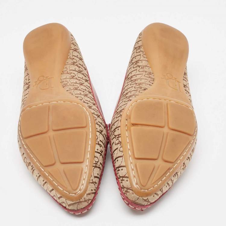 Pre Owned Dior Tricolor Leather and Oblique Canvas Loafers Size 38.5