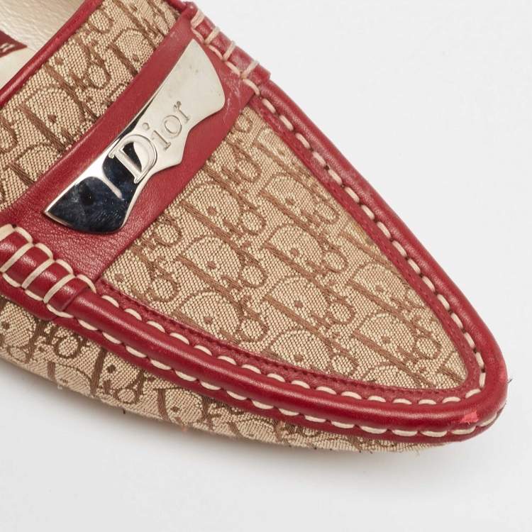 Pre Owned Dior Tricolor Leather and Oblique Canvas Loafers Size 38.5