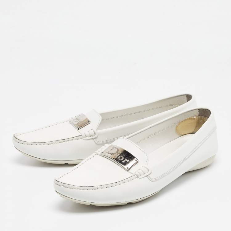 Pre Owned Dior White Leather Loafers Size 39.5