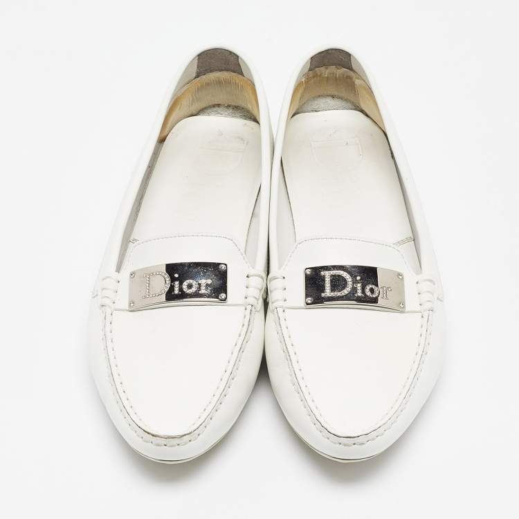 Pre Owned Dior White Leather Loafers Size 39.5