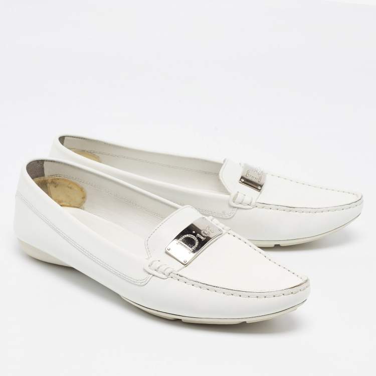 Pre Owned Dior White Leather Loafers Size 39.5