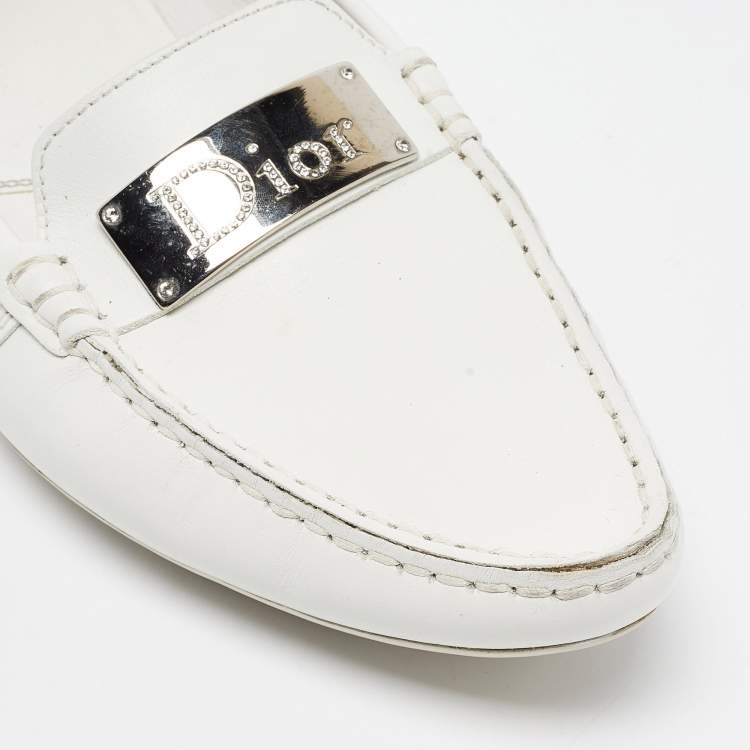 Pre Owned Dior White Leather Loafers Size 39.5