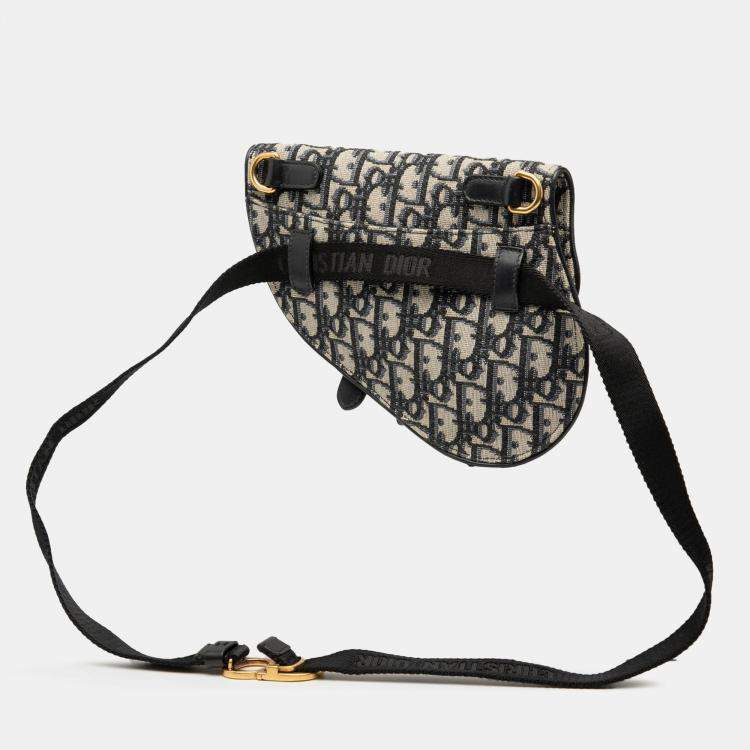 Pre Owned Dior Blue Oblique Canvas Saddle Belt Bag