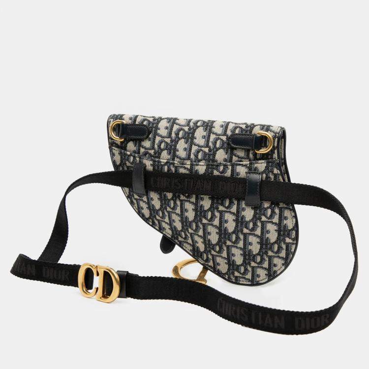 Pre Owned Dior Blue Oblique Canvas Saddle Belt Bag