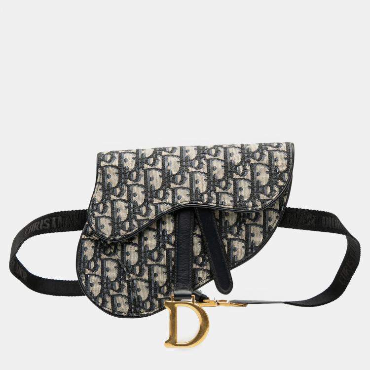 Pre Owned Dior Blue Oblique Canvas Saddle Belt Bag