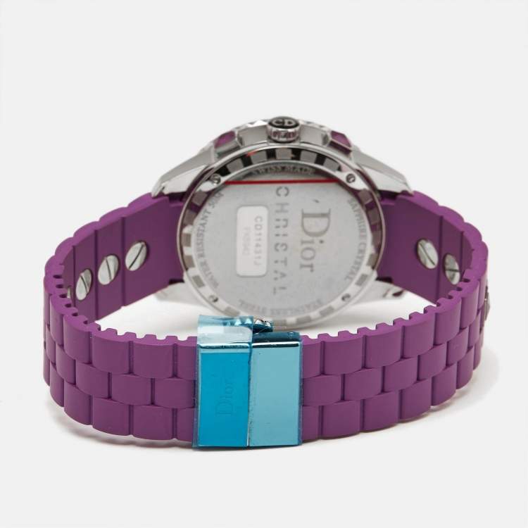 Pre Owned Dior Purple Stainless Steel Diamond Rubber Christal CD11431JR001 Women's Wristwatch 39 mm
