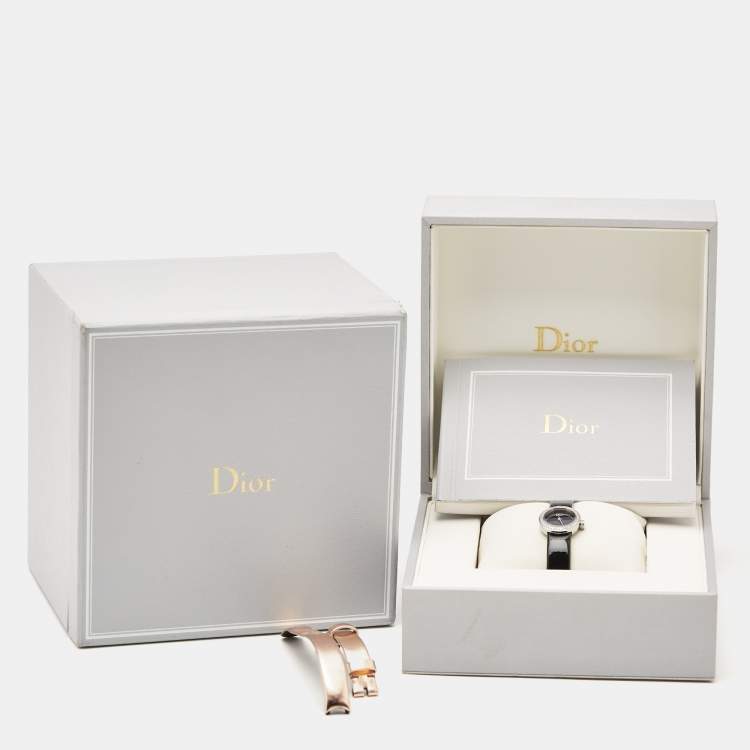 Pre Owned Dior Black Stainless Steel Diamond Patent Leather La D De Dior CD040110-J Women's Wristwatch 19 mm