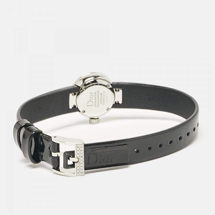 Pre Owned Dior Black Stainless Steel Diamond Patent Leather La D De Dior CD040110-J Women's Wristwatch 19 mm